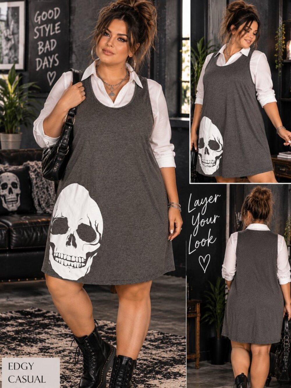 Women’s Size 2XL Skull Graphic Sleeveless Tank Dress / Long Tunic Punk Goth Rock